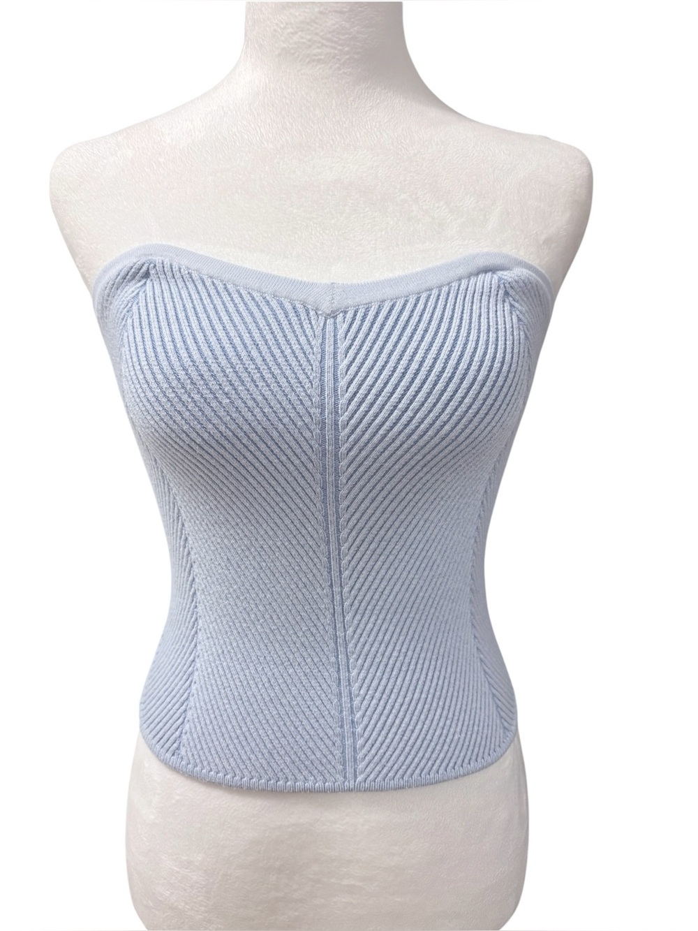 Aerie Strapless Ribbed Knit Bustier in Light Blue Sz Medium Tube Layering Top